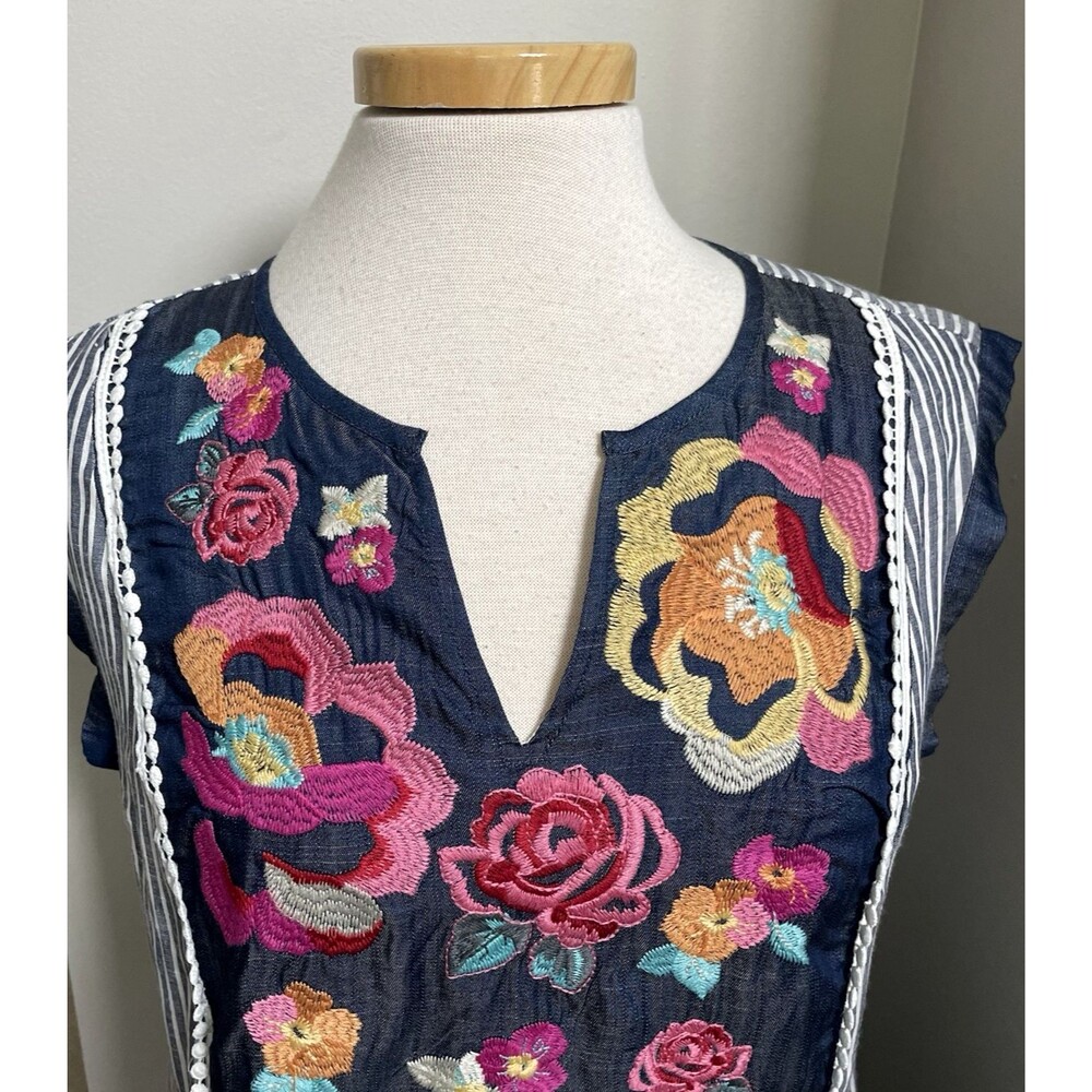 NWT's Andree by Unit Dress Boho Floral Embroidered Stripes Size MD Relaxed Fit - Picture 6 of 11
